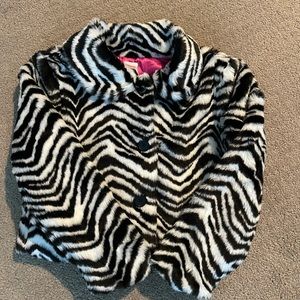 Little girls Gymboree zebra fur coat with pink lining size 7/8